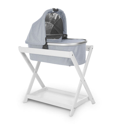 UPPAbaby Bassinet Stand in White with Bassinet attached
