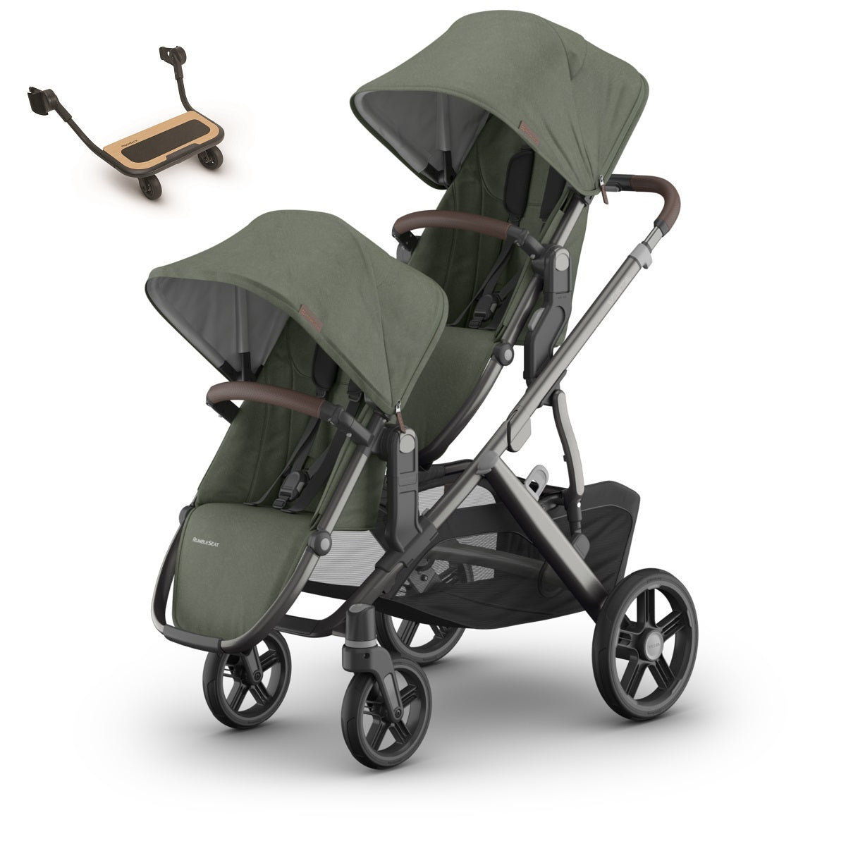 UPPAbaby VISTA V3 Stroller + Upper Adapters + RumbleSeat V3+ PiggyBack Bundle in Evelyn