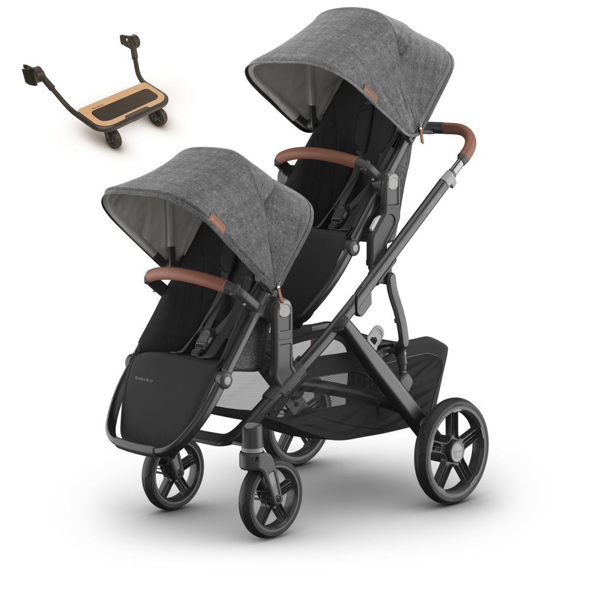 UPPAbaby VISTA V3 Stroller + Upper Adapters + RumbleSeat V3+ PiggyBack Bundle in Greyson