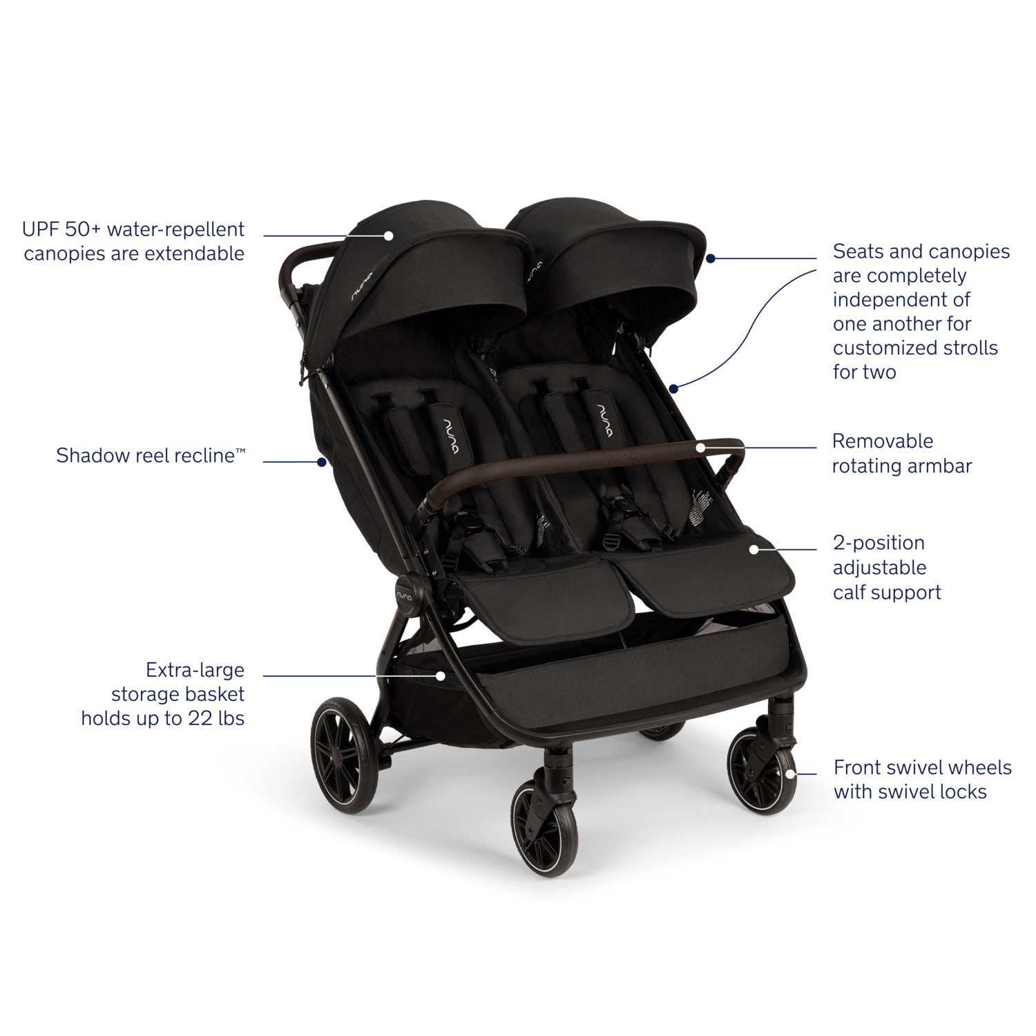 Nuna TRVL™ dubl Stroller in Caviar Chocolate