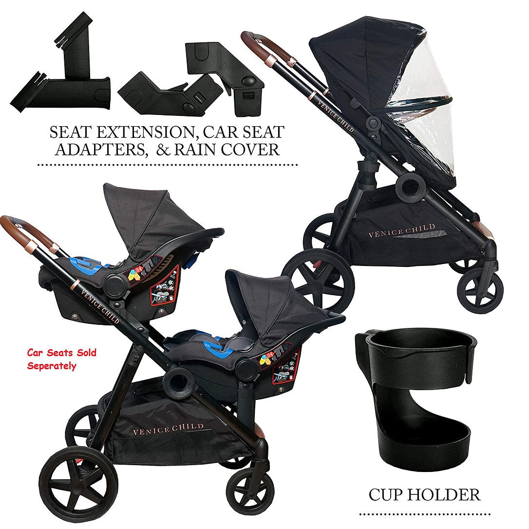 side by side stroller with car seat Venice Child Maverick Single to Double Stroller- Package # 1