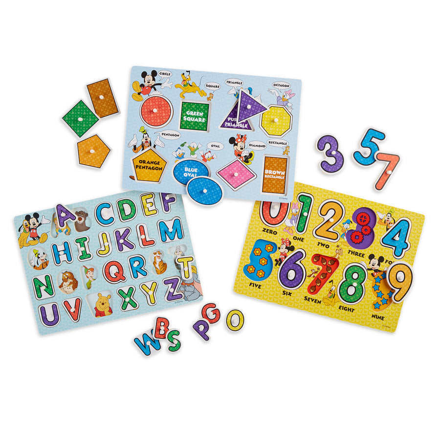 Melissa & Doug Disney Peg Puzzle Bundle-Alphabet, Numbers, Shapes & Colors