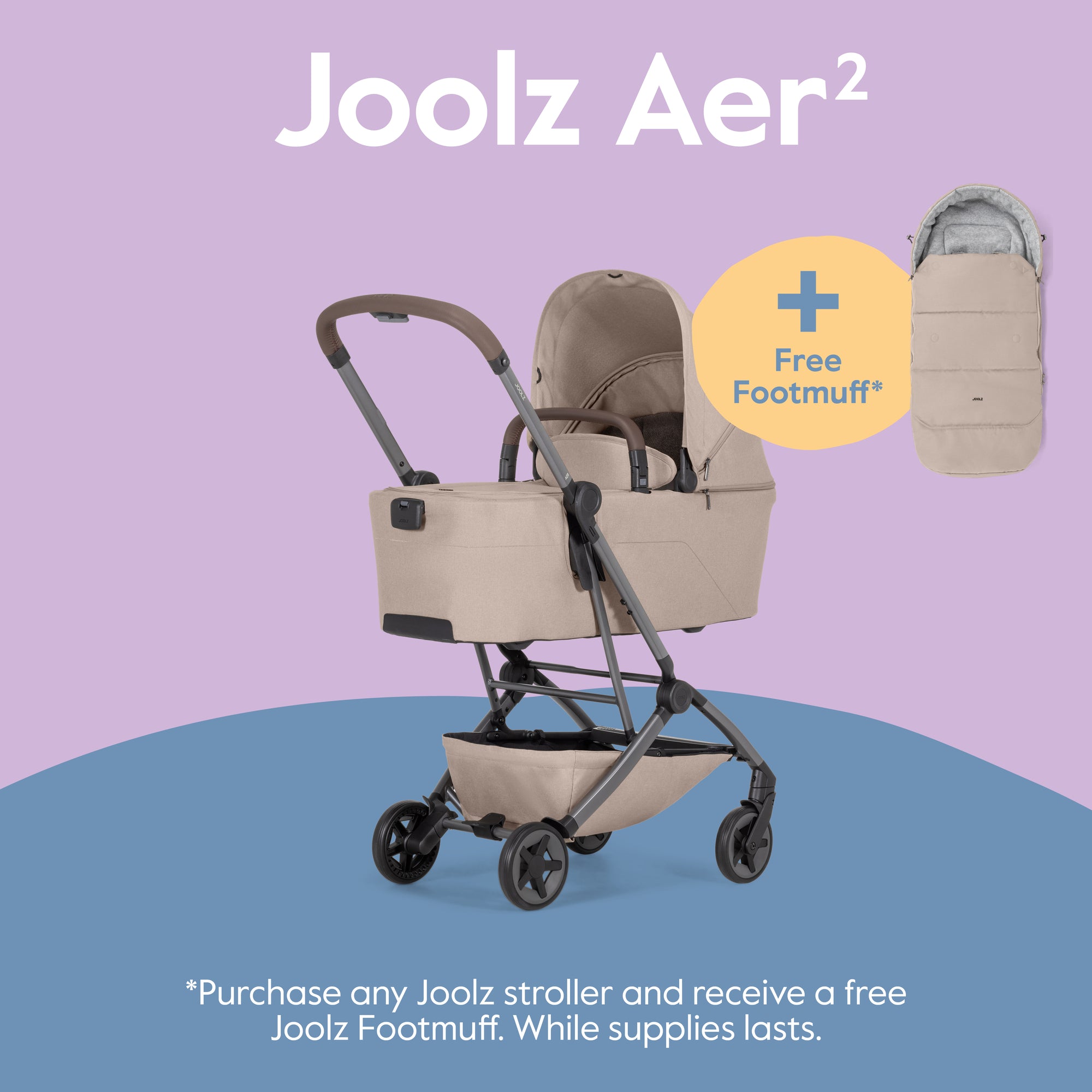 Joolz Aer² Stroller + Bassinet Bundle + FREE Footmuff