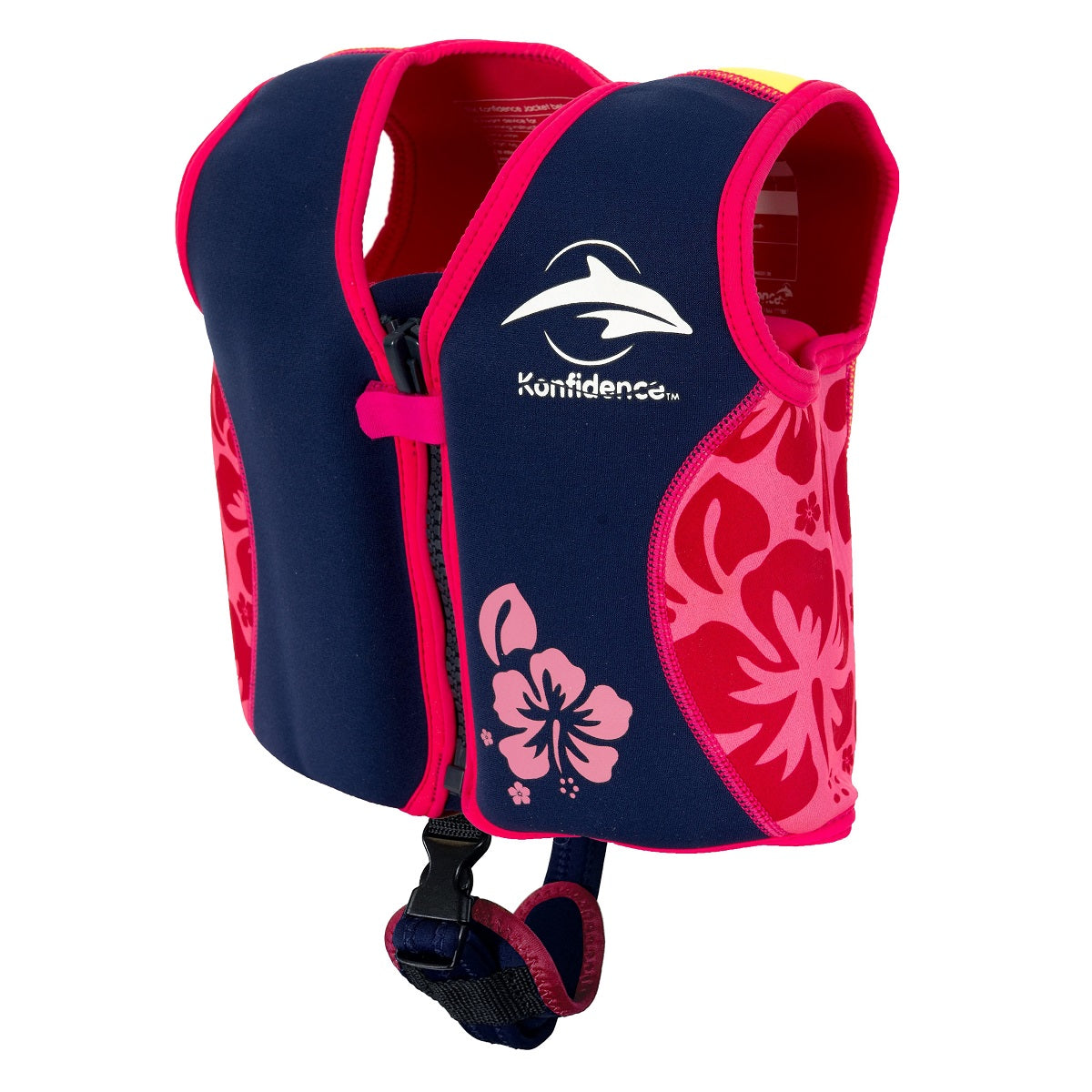 Konfidence Original Swim Jacket with Removable Support Strap in Pink Navy Palm Hibiscus
