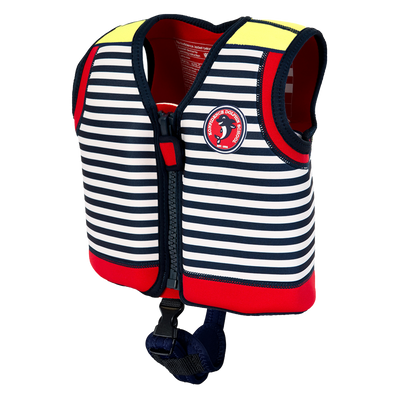 Konfidence Original Swim Jacket v21 with Removable Support Strap in Hamptons Navy Stripe