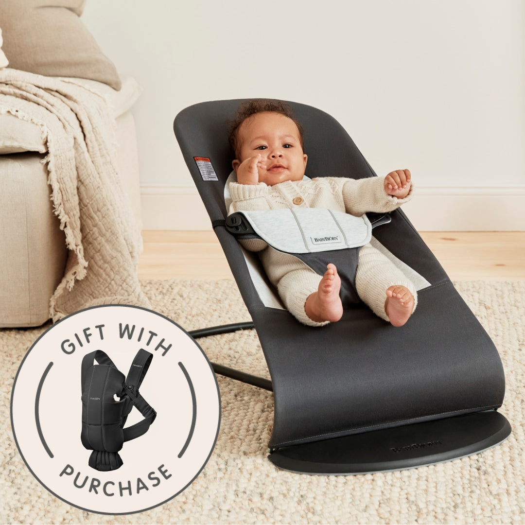 BABYBJÖRN Bouncer Balance Soft Woven/Jersey in Dark Gray/Gray + Baby Carrier Mini in Woven/Black
