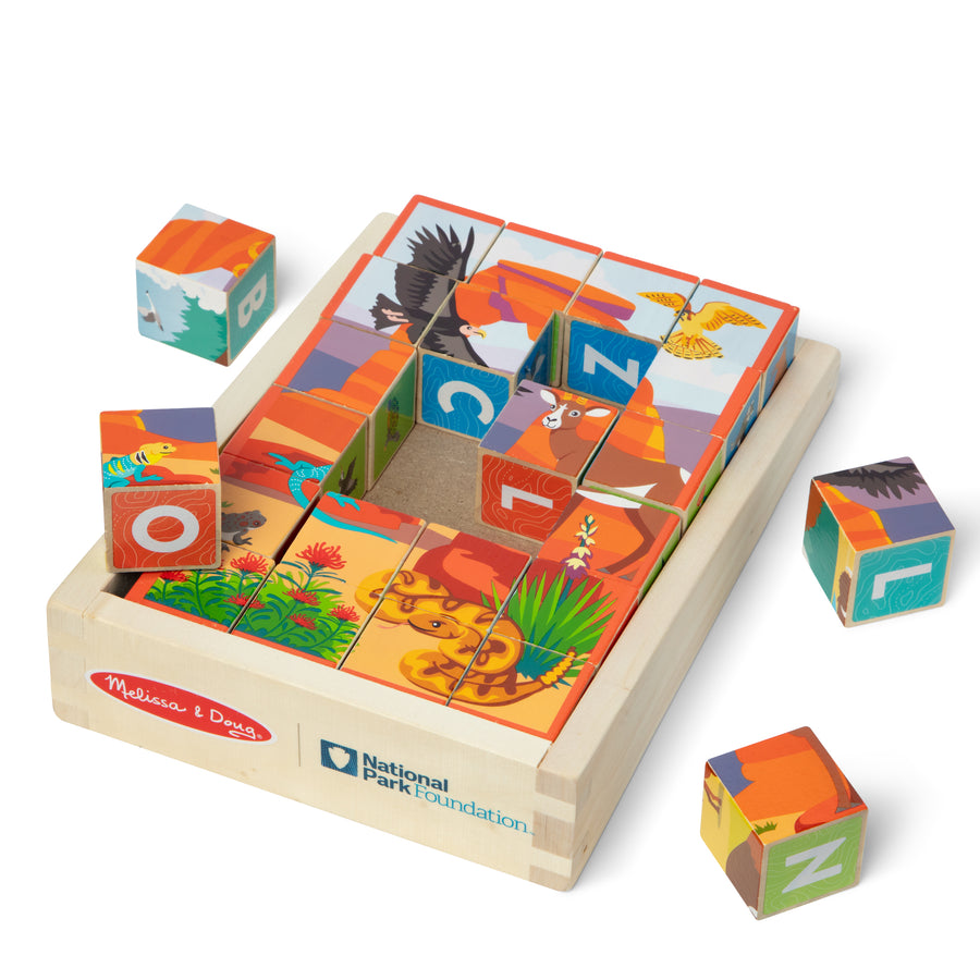 Melissa & Doug National Parks Alphabet & Animals Cube Puzzle 24 Wooden Block Pieces