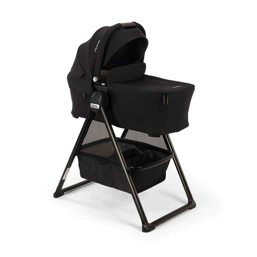 Nuna SWIV™ and TRIV™ Series Bassinet + Stand in Caviar/Chocolate
