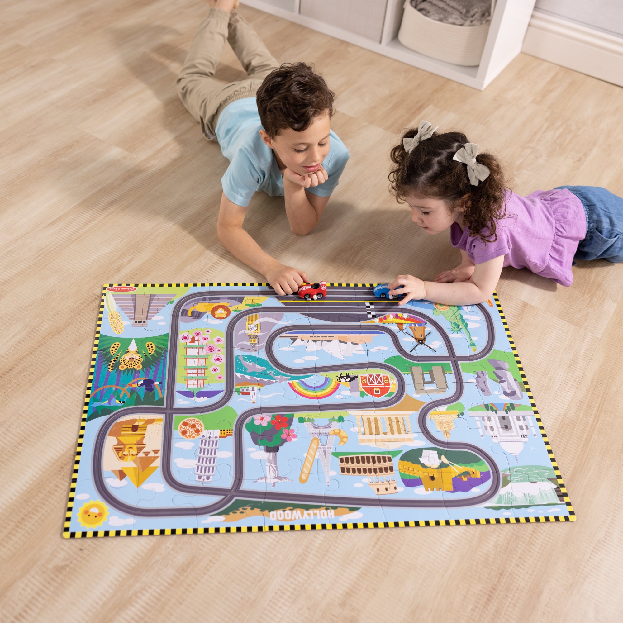 Melissa & Doug Race Track Floor Puzzle & Play Set