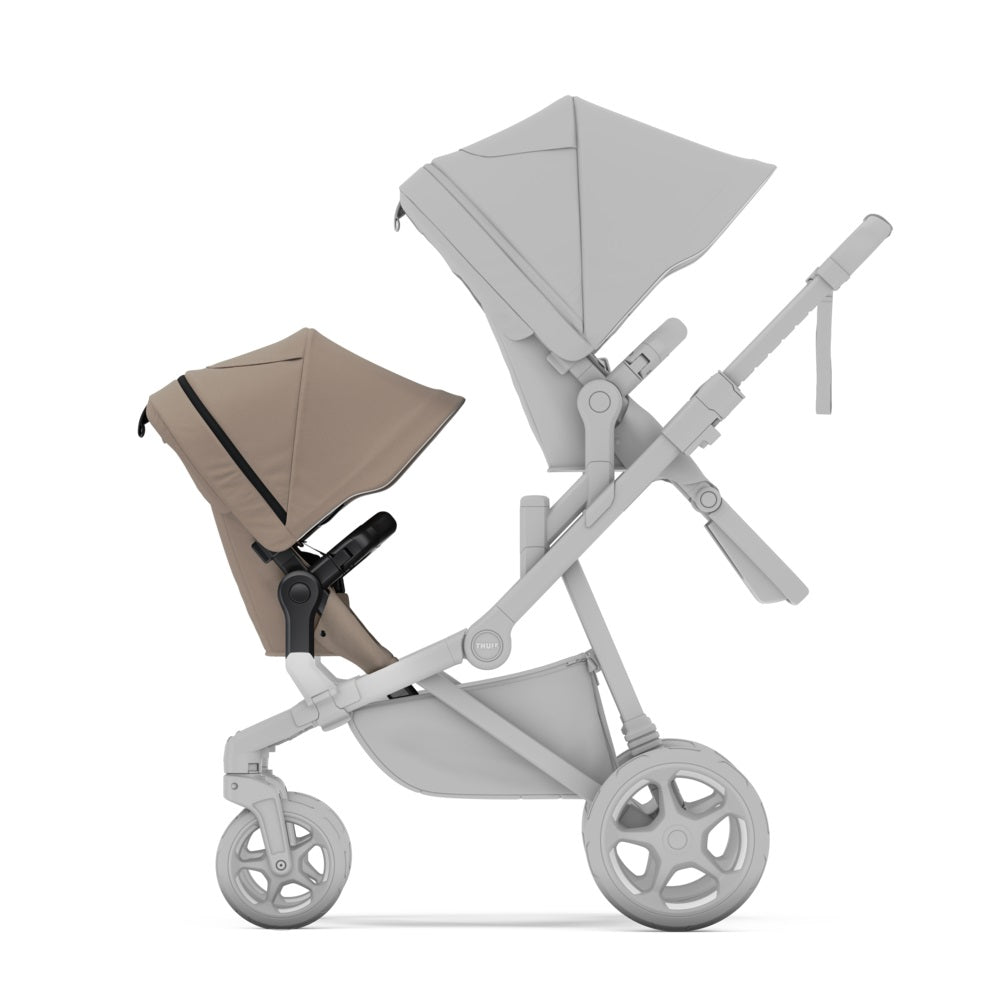 Thule Sleek 2 Sibling Seat in Tinted Taupe on stroller