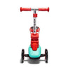 Children's scooter with red handlebar and turquoise body on a white background