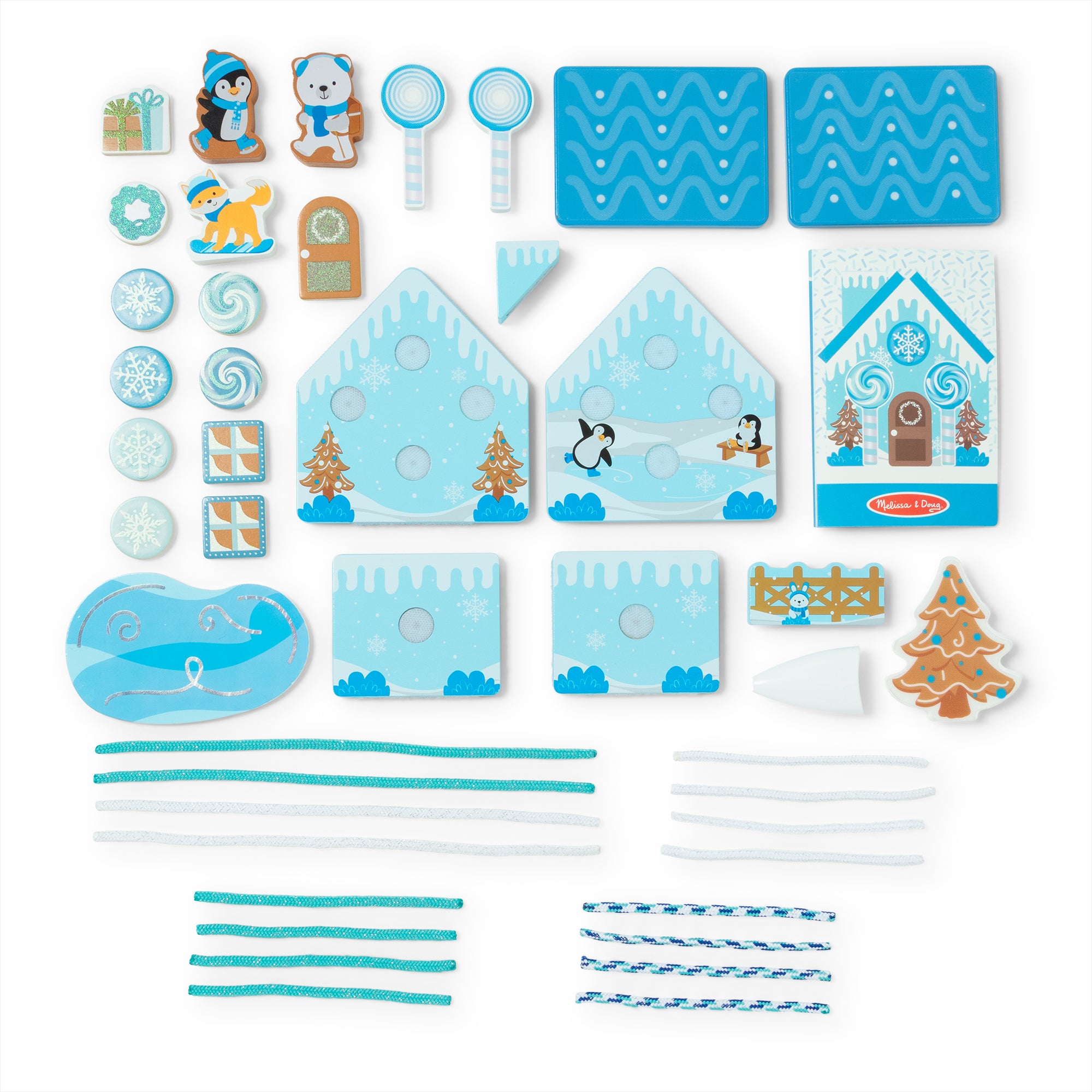 Melissa & Doug Wooden Gingerbread House Play Set - Winter Frost