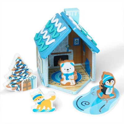 Melissa & Doug Wooden Gingerbread House Play Set - Winter Frost