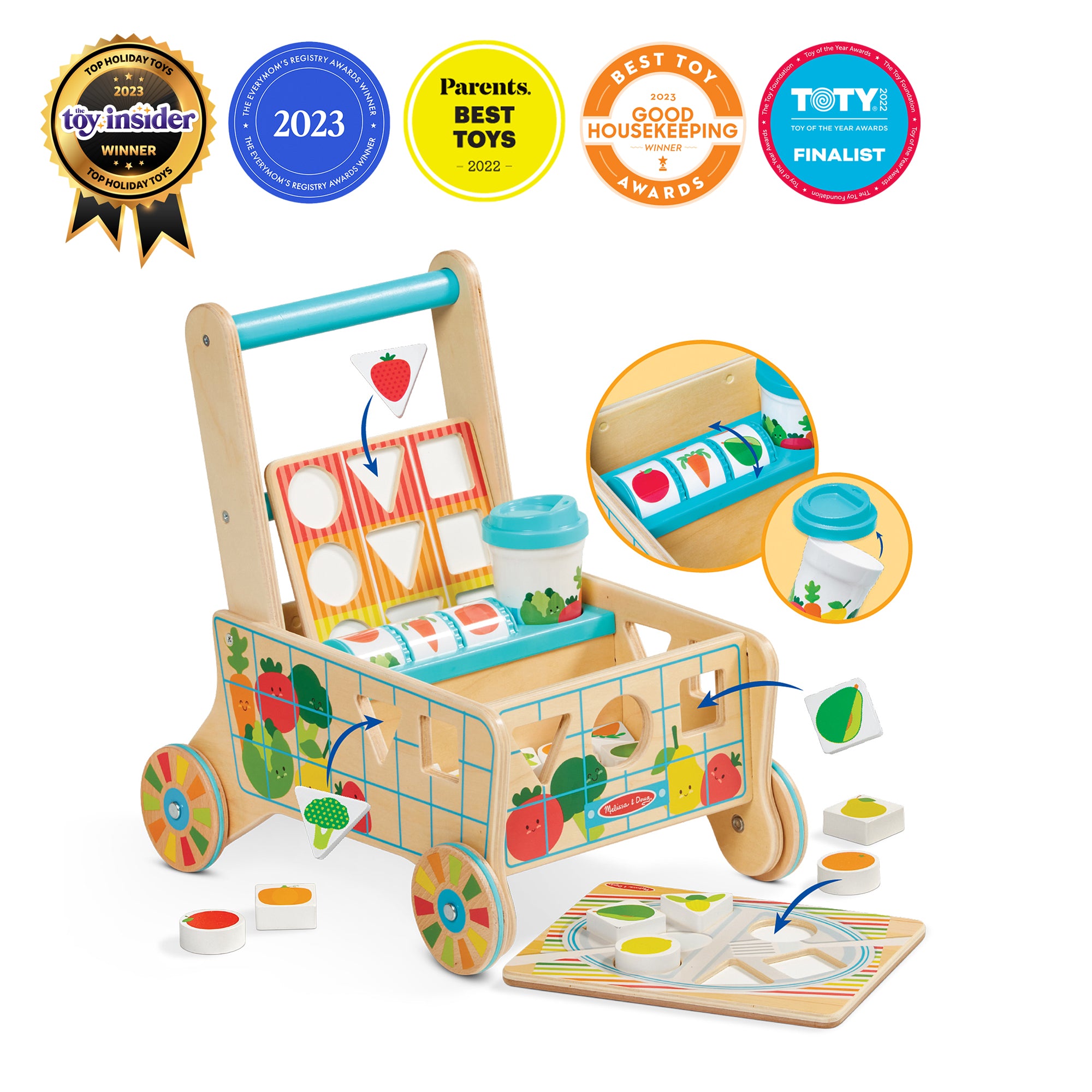Melissa & Doug Wooden Shape Sorting Grocery Cart
