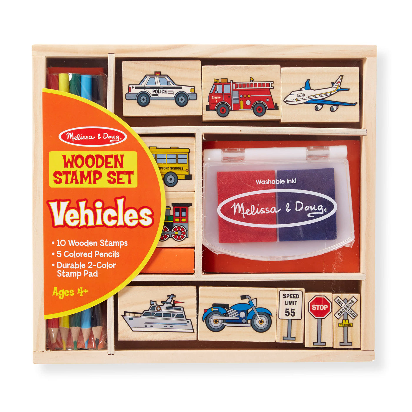 Melissa & Doug Wooden Stamp Set - Vehicles
