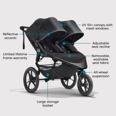 Double jogging stroller with car seat clearance