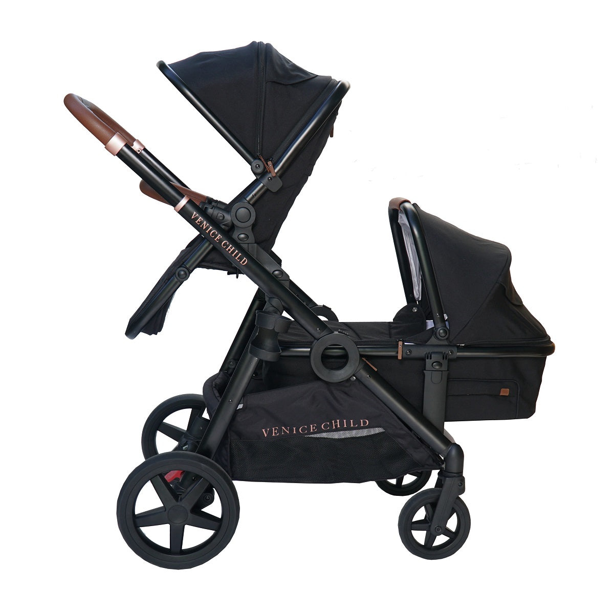 Venice Child Ventura Single to Double Sit-n-Stand Stroller & Bassinet- Package 2 in Midnight
