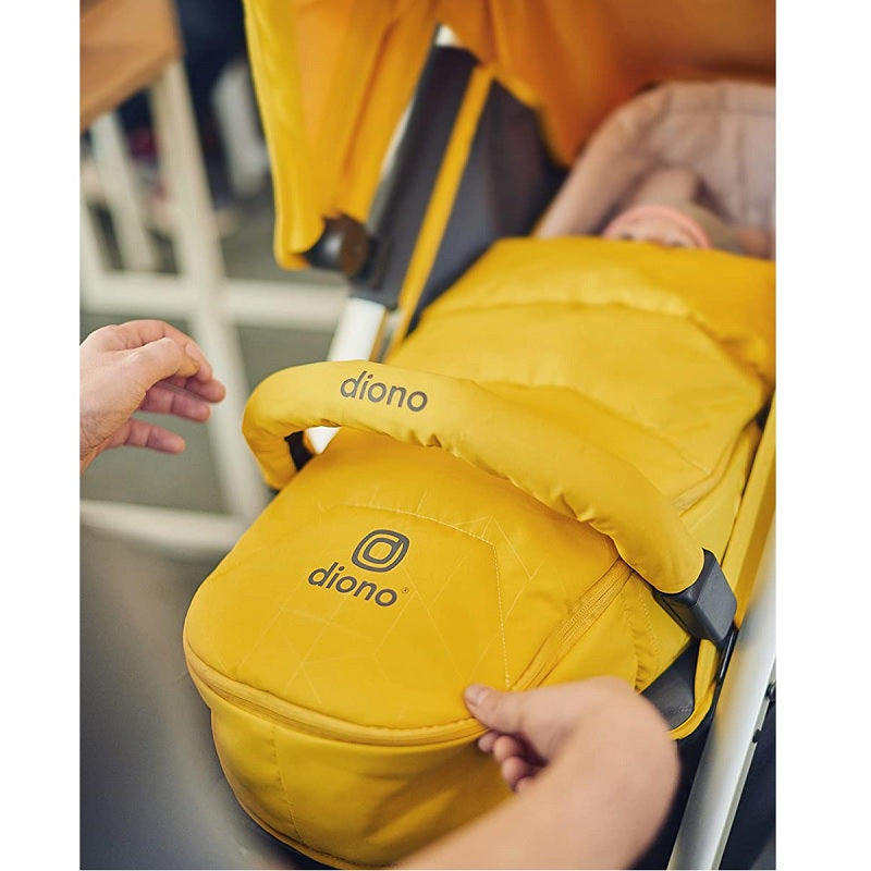 Diono Newborn Pod Footmuff in Yellow Sulphur on stroller