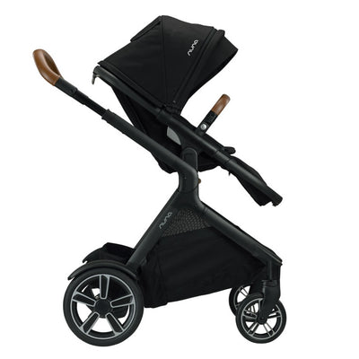 Nuna DEMI™ Grow Stroller + Adapters + Rain Cover + Magnetic Buckle in Caviar side view