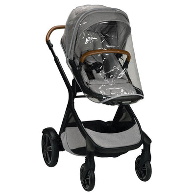 Nuna DEMI™ Grow Stroller with Magnetic Buckle in Frost with rain cover
