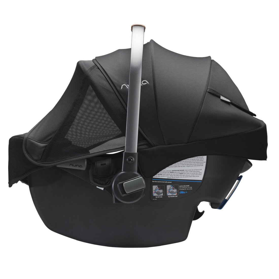 Nuna PIPA RX Infant Car Seat in Caviar with Dream Drape side view