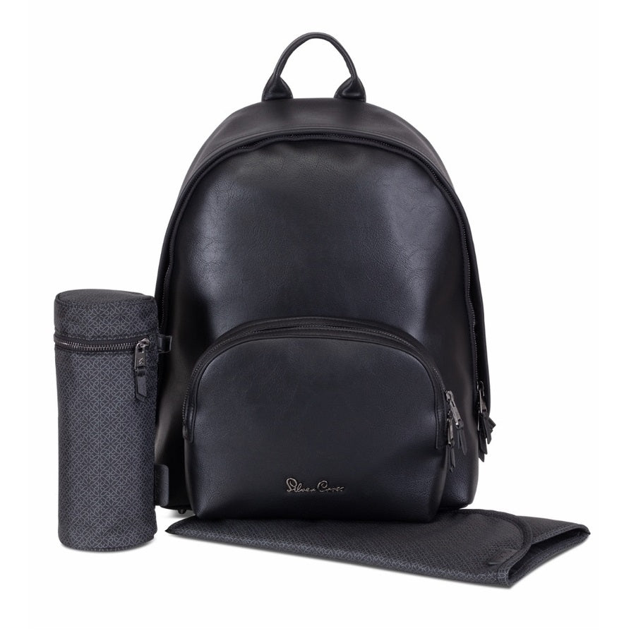 Black leather cheap backpack changing bag